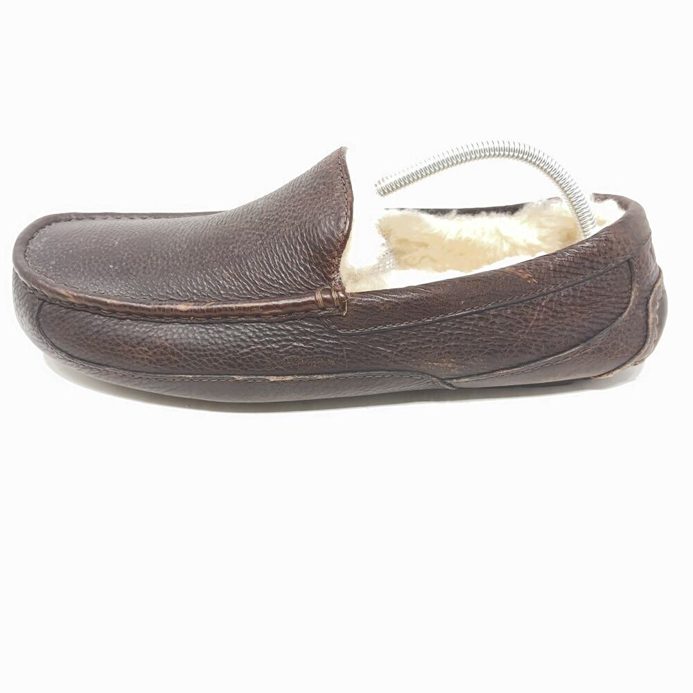 UGG Ascot 5379 Mens Brown Leather Fur Lined Slippers Shoes Size 11